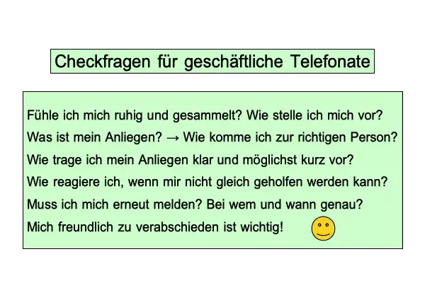 Checkfragen für geschäftliche Telefonate