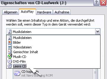 Auswahlfenster für Rohlinge abschalten