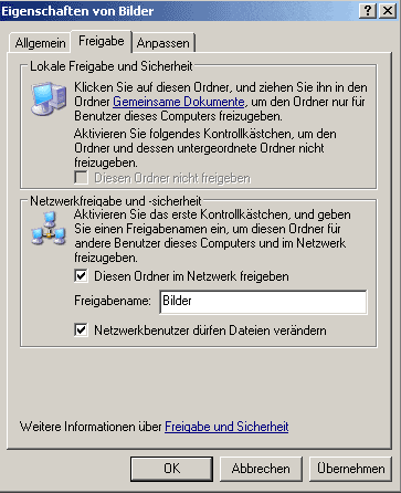Ordner freigeben Windows XP