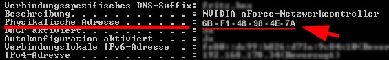 Physikalische Adresse anzeigen mit Windows 7