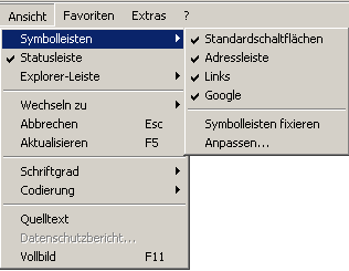 Menü Ansicht