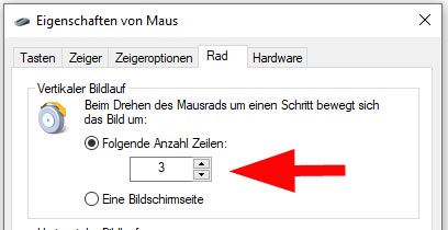 Mausrad Scrollen Geschwindigkeit einstellen