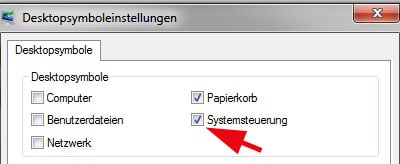 Systemsteuerung auf dem Desktop einrichten aufrufen