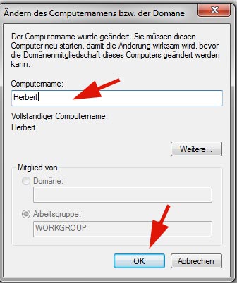 Computernamen mit Windows 7 PC ändern