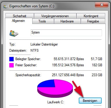 Windows 7 Datenträger bereinigen Datenmüll entfernen