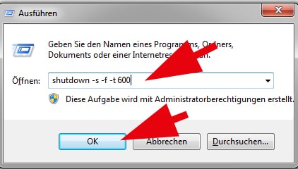 Windows 7 Computer PCs automatisch herunterfahren ausschalten