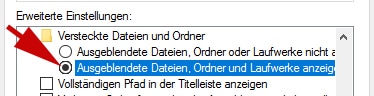 ausgeblendete Dateien Ordner Laufwerke anzeigen einblenden