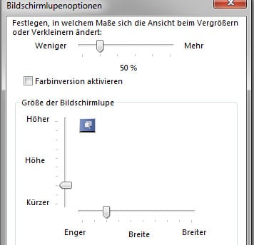 Einstellen der Bildschirmlupe zum Vergrößern von Texten