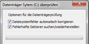 Checkdisk chkdsk auführen 2.Schritt