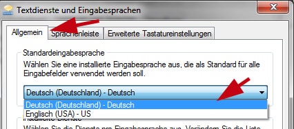 Tastatur umstellen von Englisch auf Deutsch mit Windows 7 einstellen