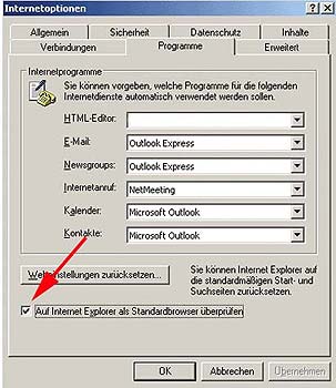Internetoptionen IM Internet Explorer
