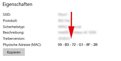 MAC Adresse finden Windows 10