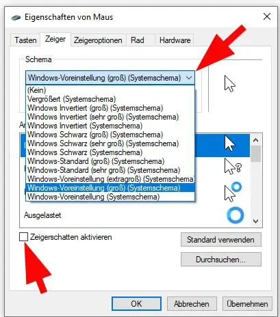 Mauszeiger Größe einstellen anpassen