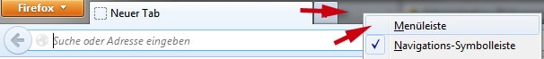 Menü Menüleiste bei firefox anzeigen einblenden