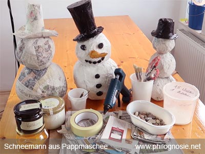 Schneemann aus Pappmaschee selber machen Materialliste