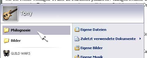 Startmenü Ordner platzieren