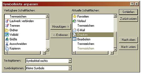 Symbolleiste anpassen Fenster