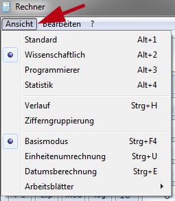 Taschenrechner Win7 Optionen