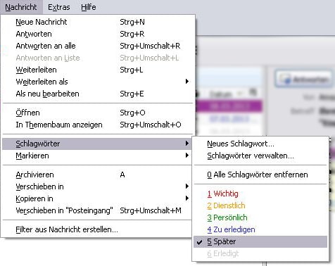 Thunderbird Schalgwörter für E-Mails