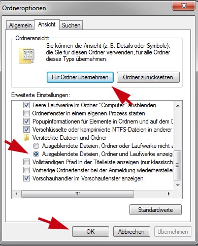 Versteckte Ordner bei Windows 7 anzeigen lassen