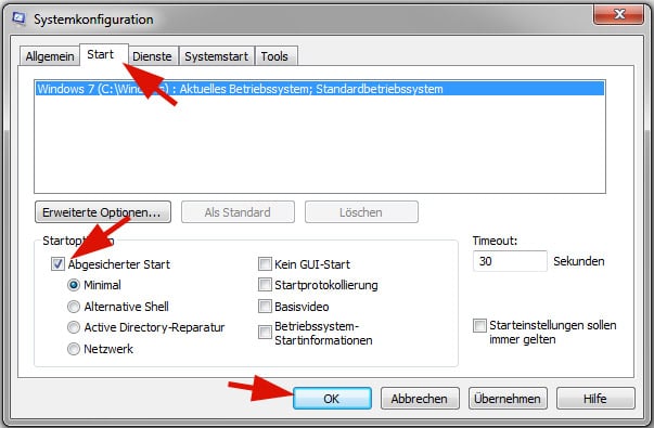 Windows 7 abgesicherter Modus starten 2 Schritt
