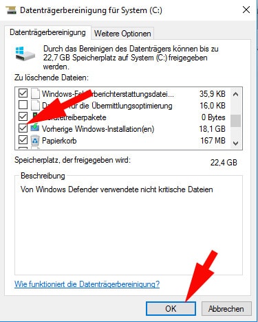 Windows old gefunden entfernen