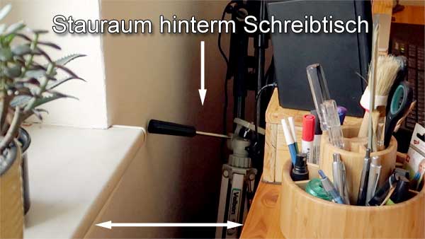 Gestaltungsidee zusätzlicher Stauraum für den Schreibtisch