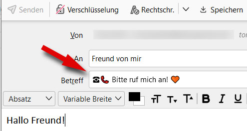 Symbole Emojis im Betreff anzeigen