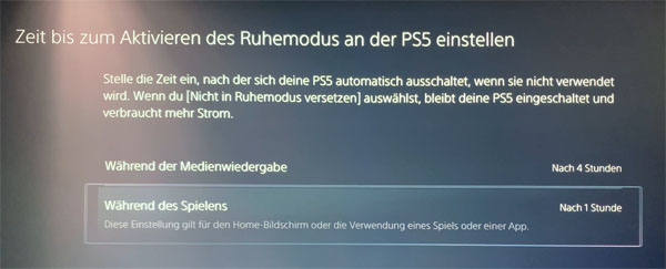 PS5 automatisch abschalten Zeit einstellen