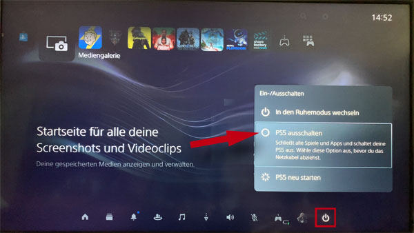 PS5 Abschalten Menü