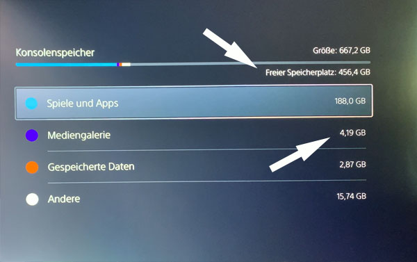 PS5 wieviel Speicherplatz habe ich