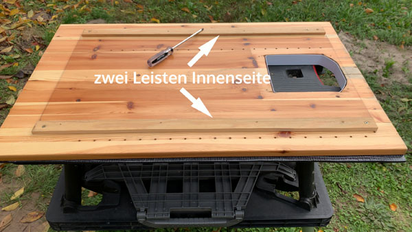Leisten zur Fixierung der Katzenklappe anbringen